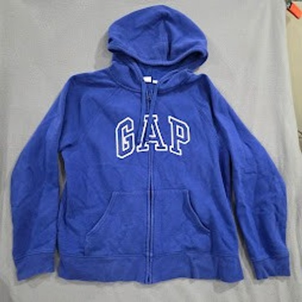 Gap Logo Zip Up Hoodie Royal Blue Fleece Sweatshirt Womens Large Y2K Classic